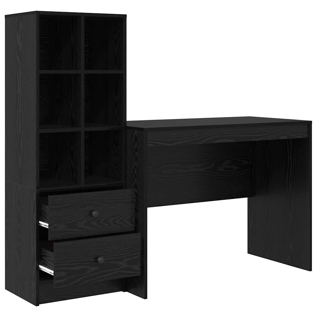 Schreibtisch mit Stauraum mit Regal 2 pcs Schwarz Eichen-Optik