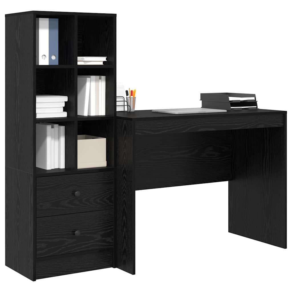 Schreibtisch mit Stauraum mit Regal 2 pcs Schwarz Eichen-Optik