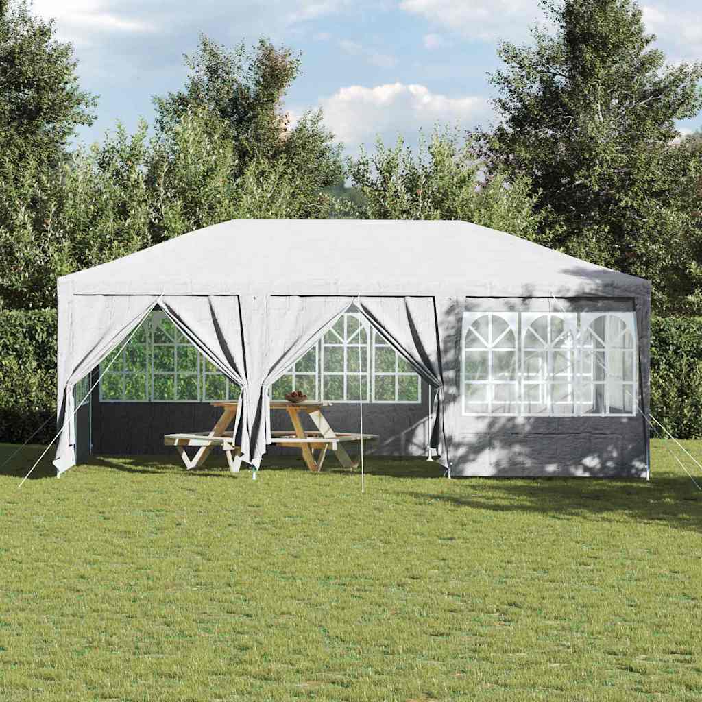 Tente de réception avec 10 parois latérales en PE blanc 6x4 m