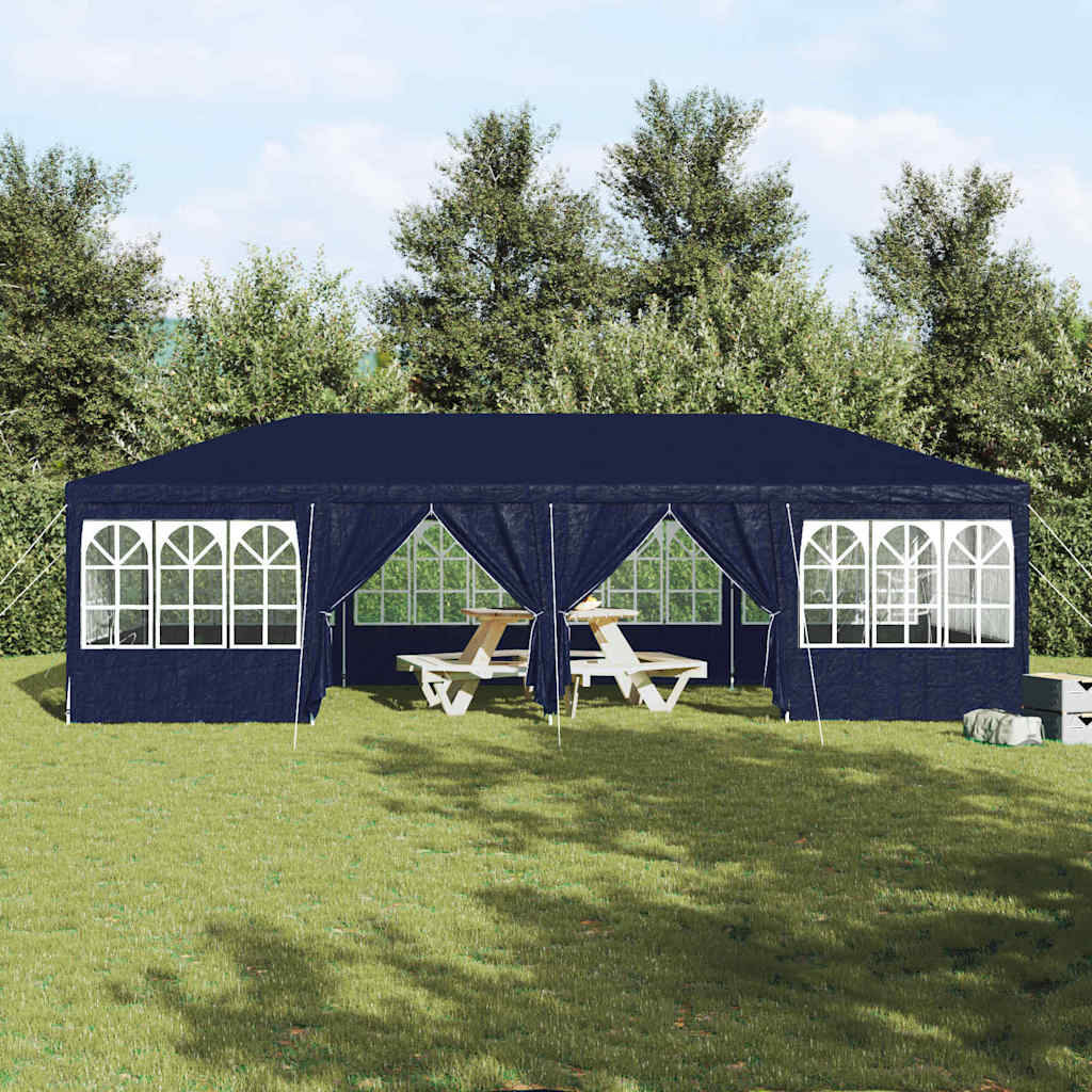 Tente de réception avec 12 parois latérales bleue 8x4 m PE