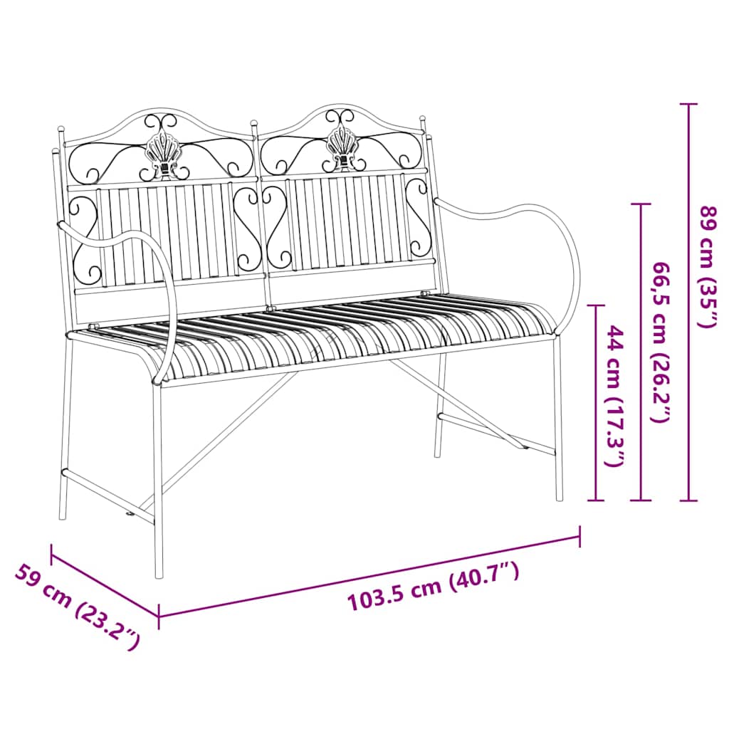 Gartenbank Schwarz 103,5 x 59 x 89 cm Stahl