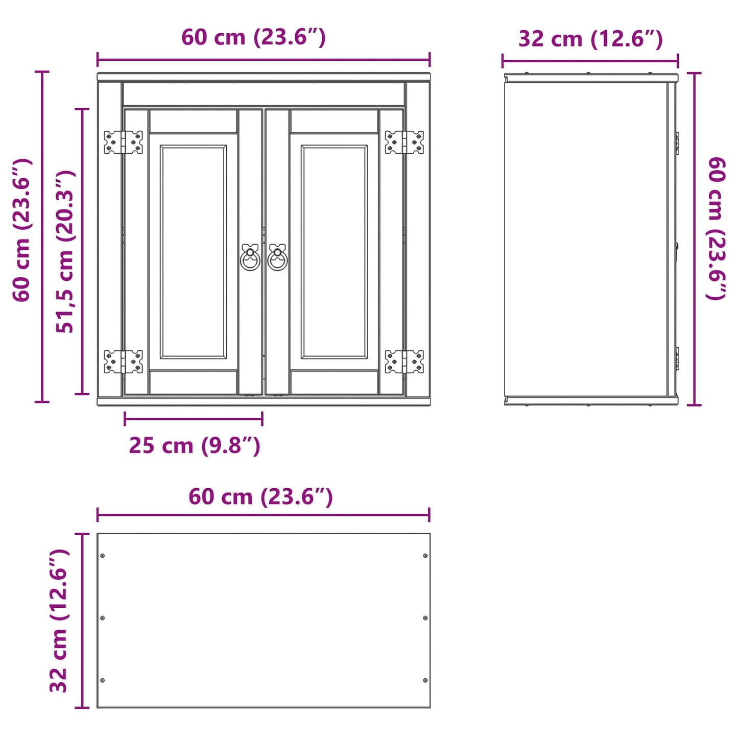 Schrank SKI Honigbraun 60 x 32 x 60 cm Massives Kiefernholz