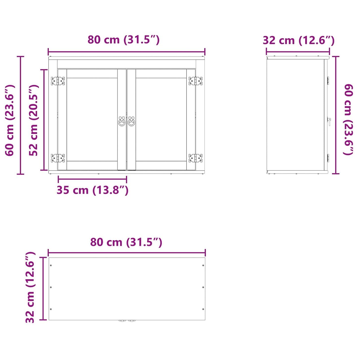 Schrank SKI Honigbraun 80 x 32 x 60 cm Massives Kiefernholz