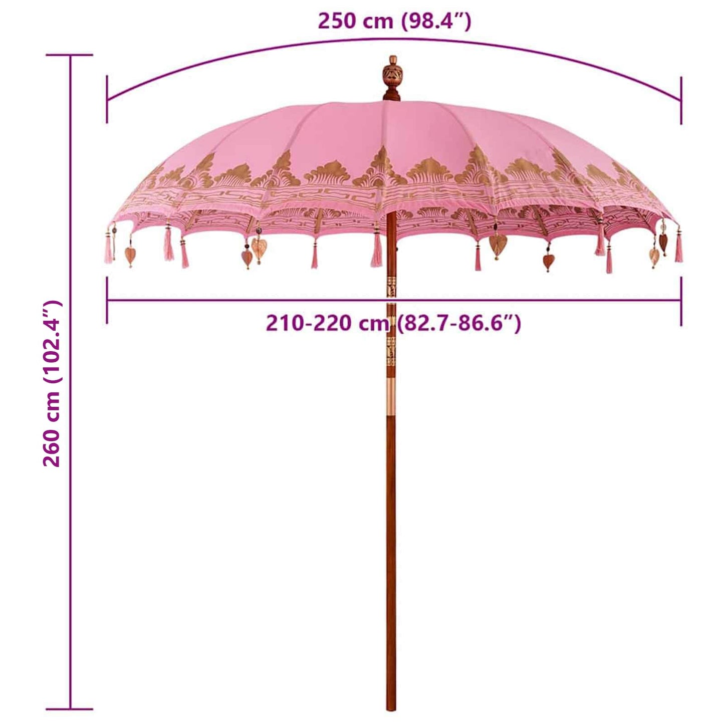 Balinesischer Sonnenschirm Rosa 215 x 215 x 260 cm