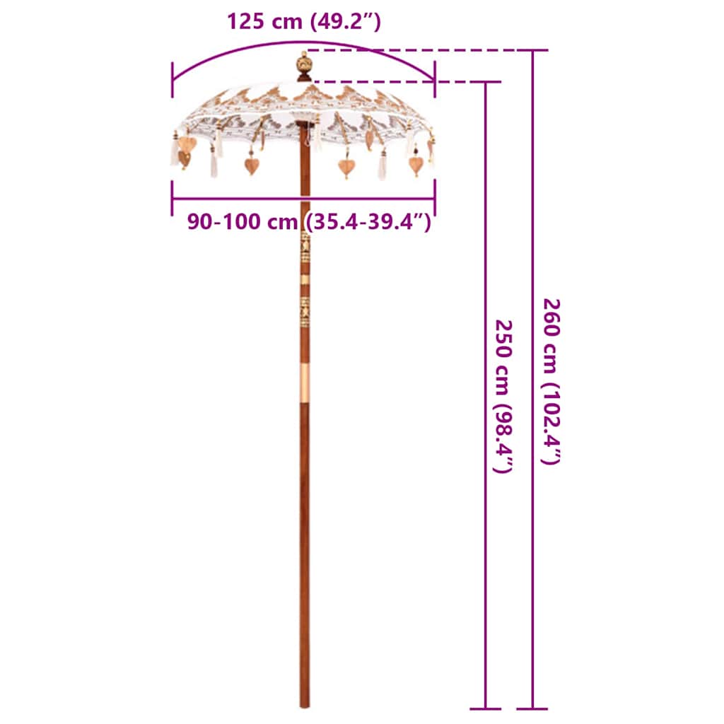 Balinesischer Sonnenschirm Creme (90-100) x 260 cm