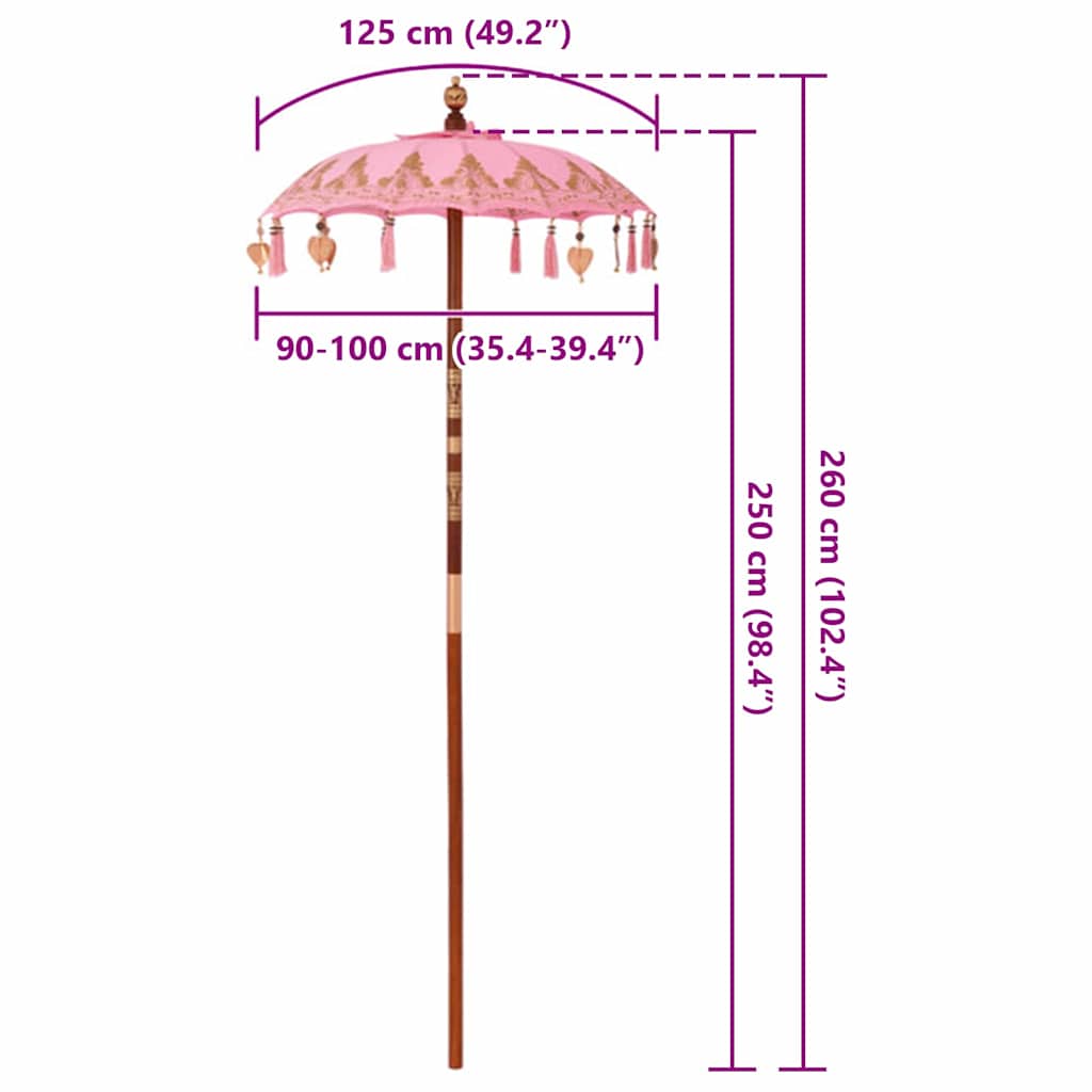 Balinesischer Sonnenschirm Rosa (90-100) x 260 cm