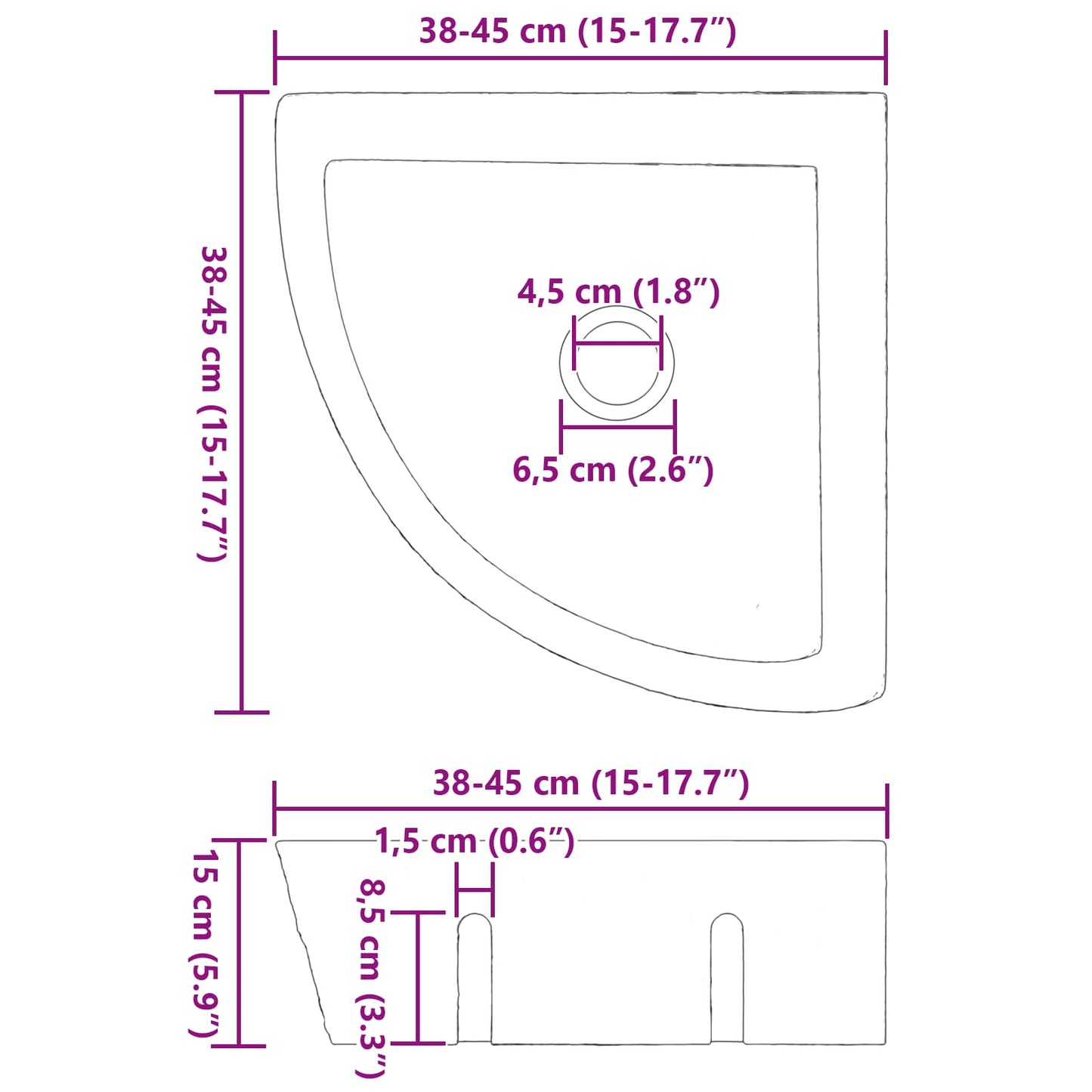 Waschbecken Grau (38-45) x (38-45) x 12 cm Flussstein