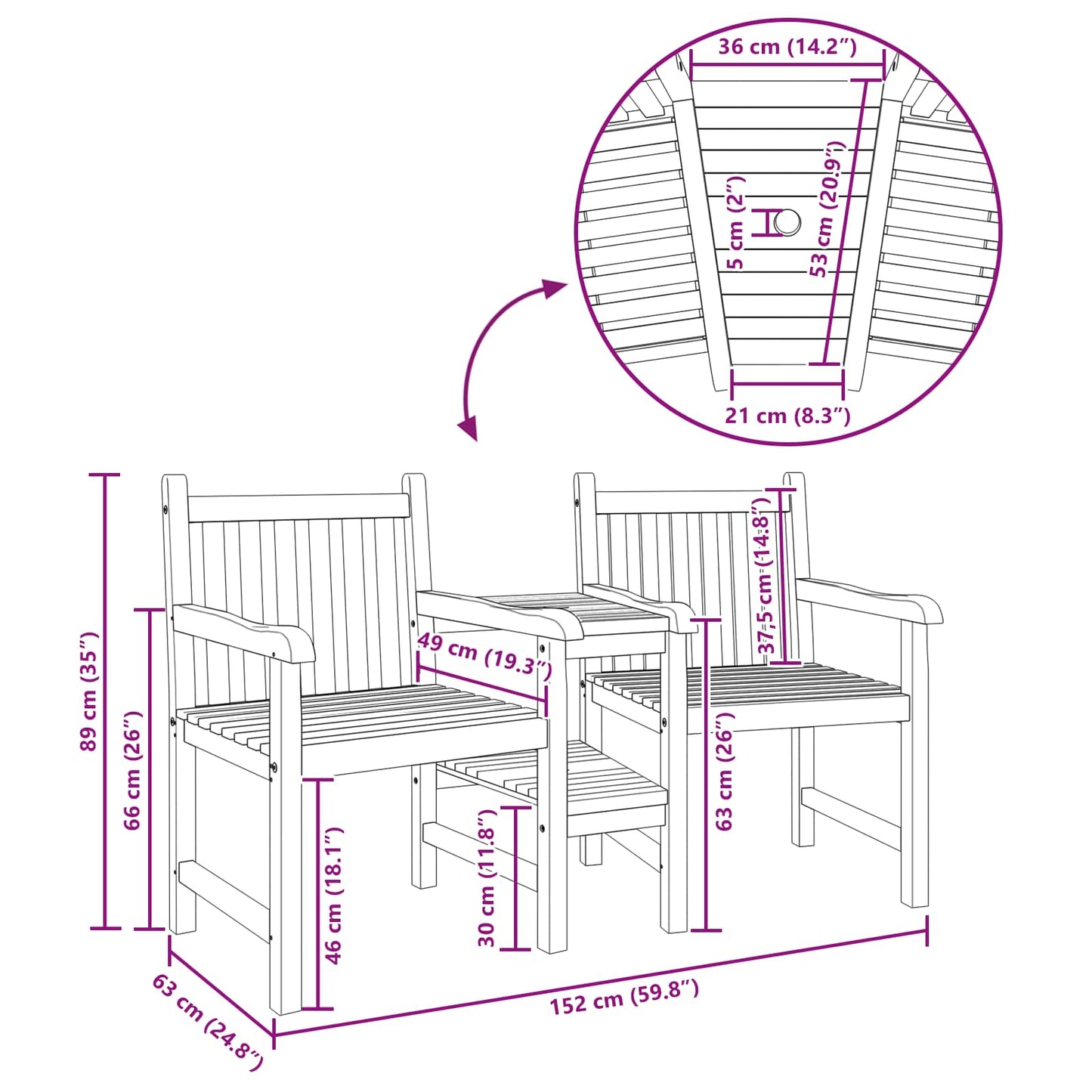 Garten Gartenstühle 152 x 63 x 89 cm Massivholz Teak