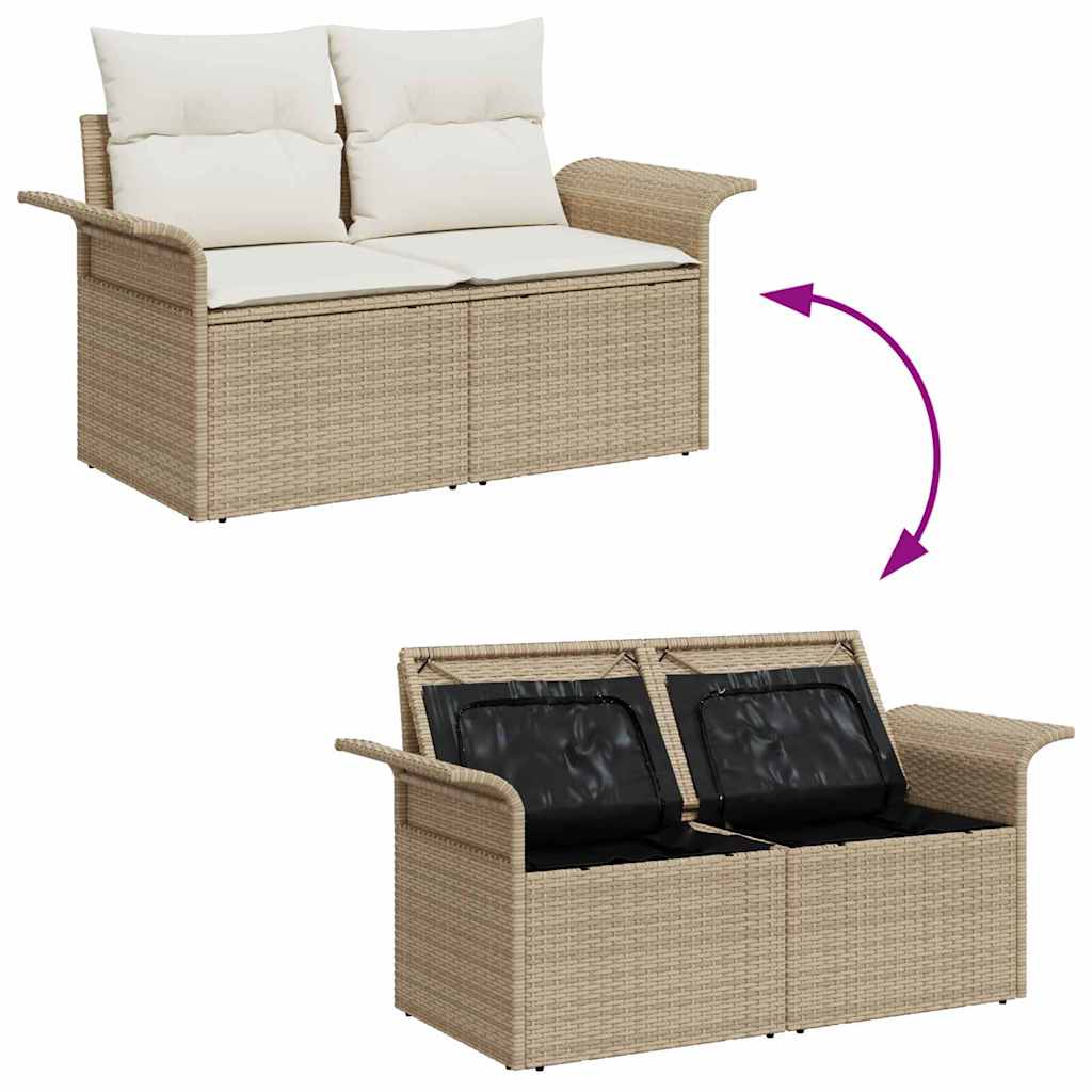 Gartensofa mit Kissen Beige 141 x 62 x 69cm Poly-Rattan