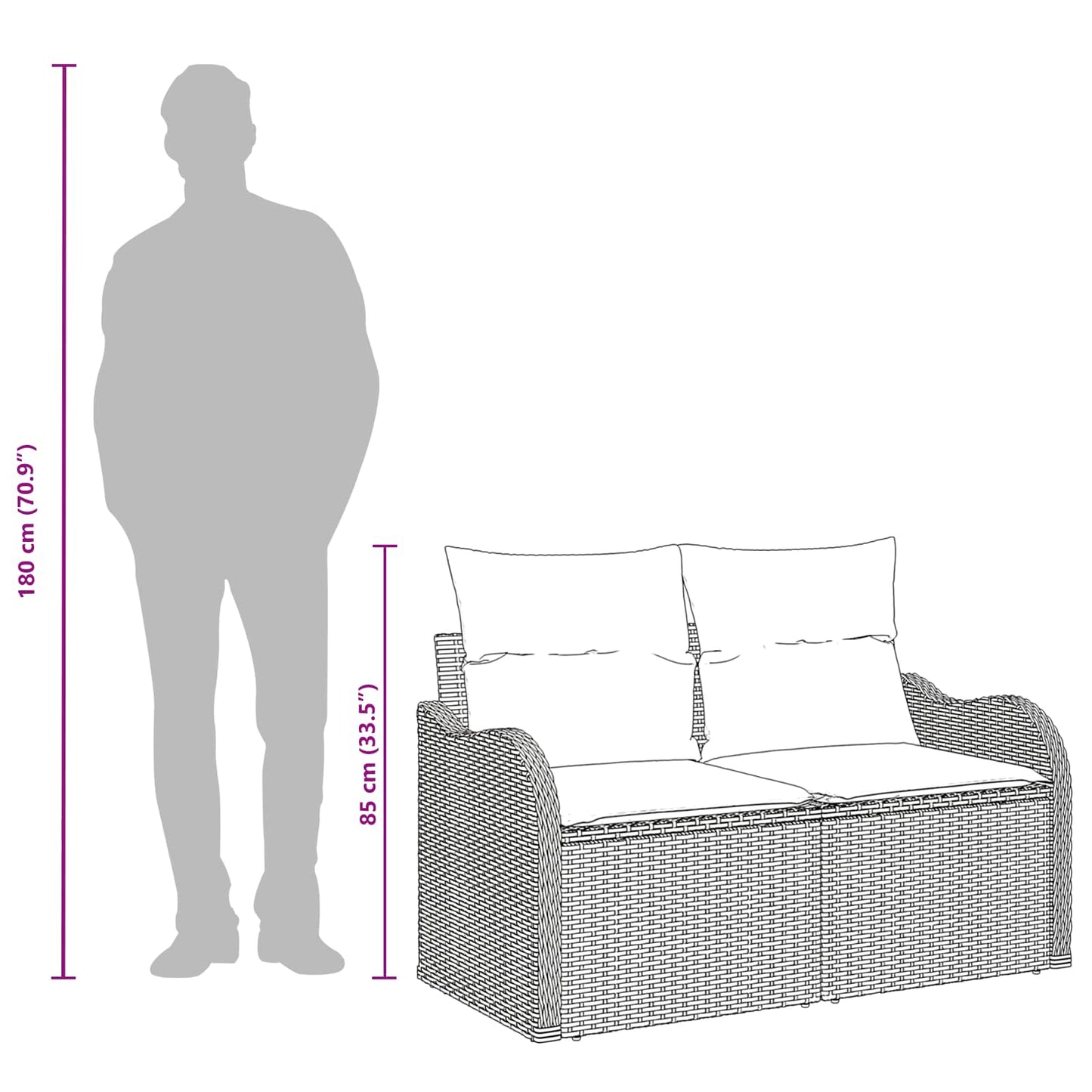 Gartensofa mit Kissen Schwarz 121 x 62 x 69cm Poly-Rattan