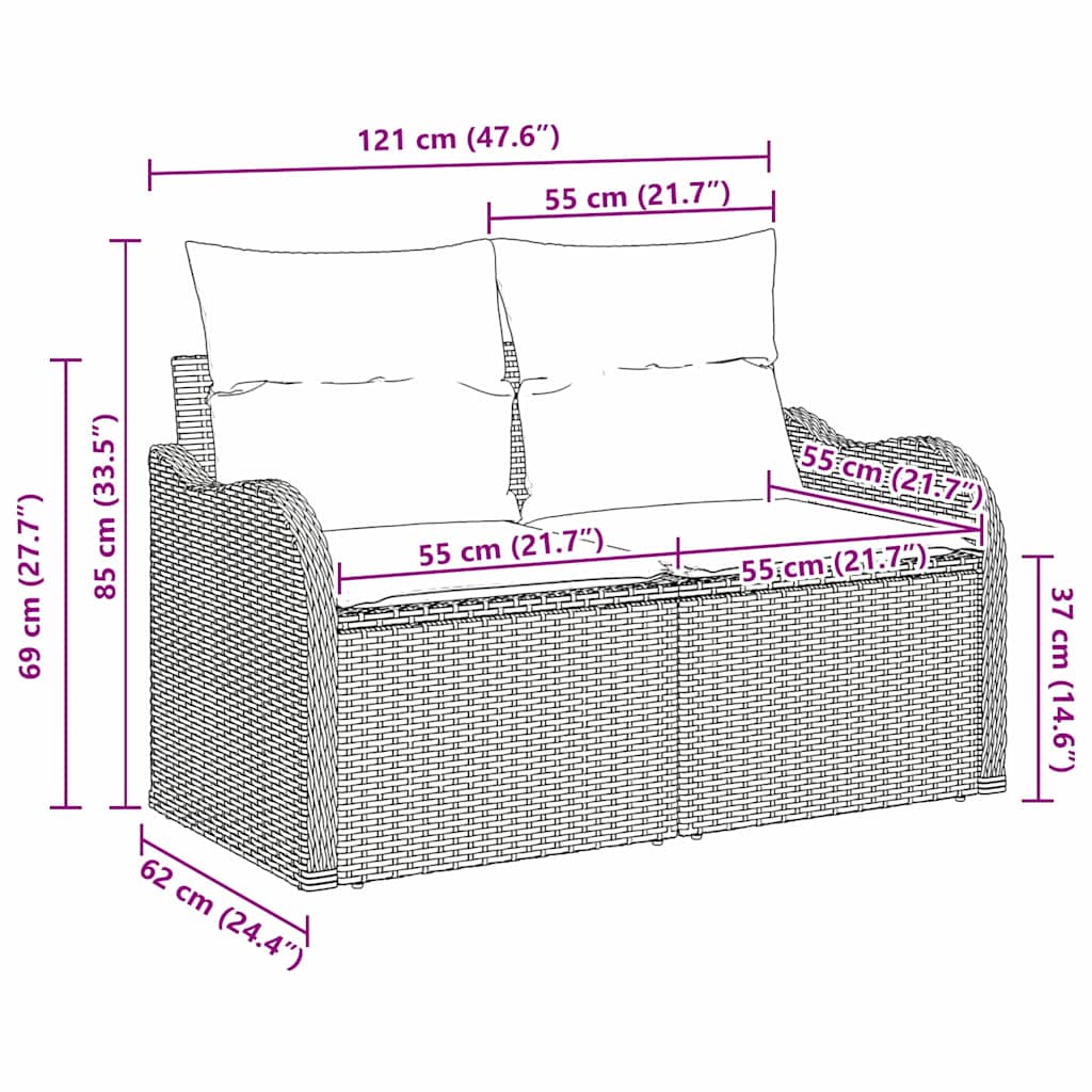 Gartensofa mit Kissen Schwarz 121 x 62 x 69cm Poly-Rattan