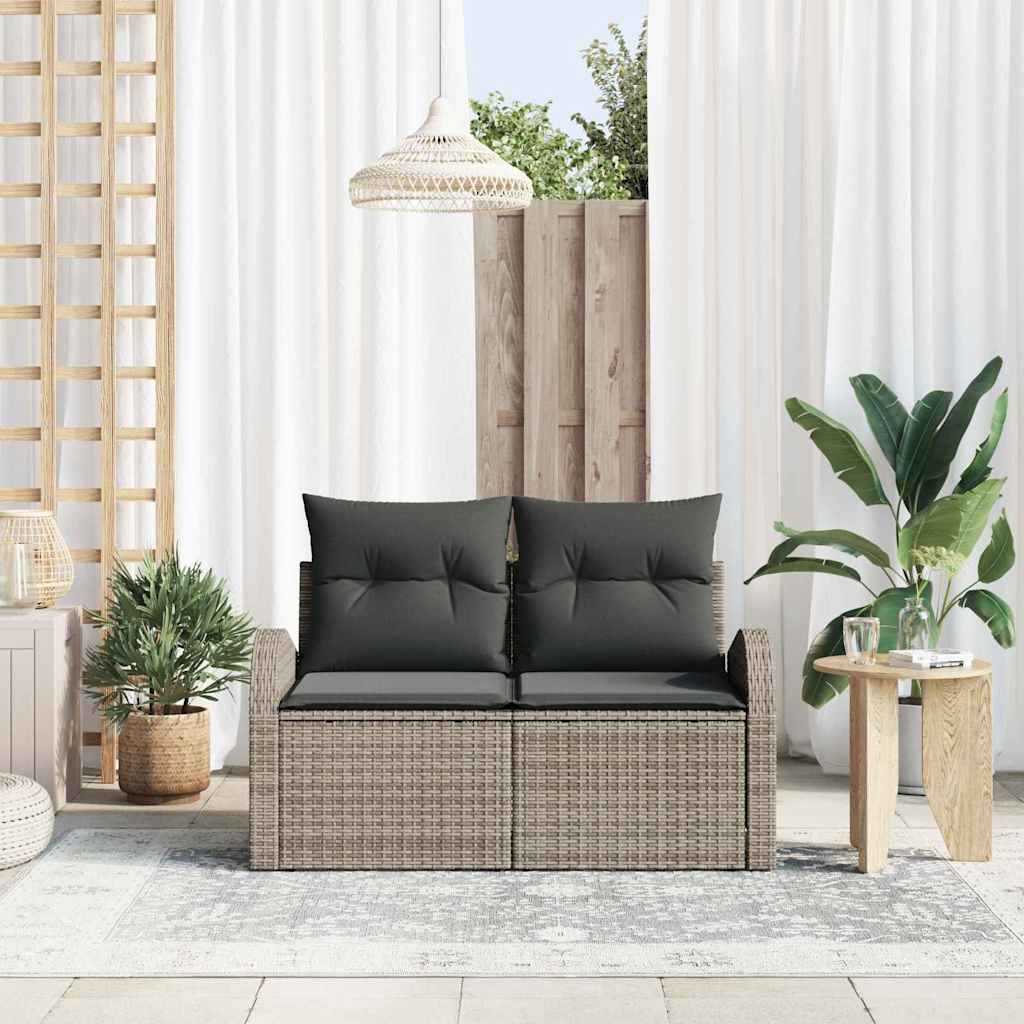 Gartensofa mit Kissen Grau 124 x 62 x 69cm Poly-Rattan