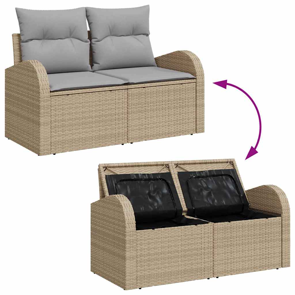 Gartensofa mit Kissen Beige 124 x 62 x 69cm Poly-Rattan