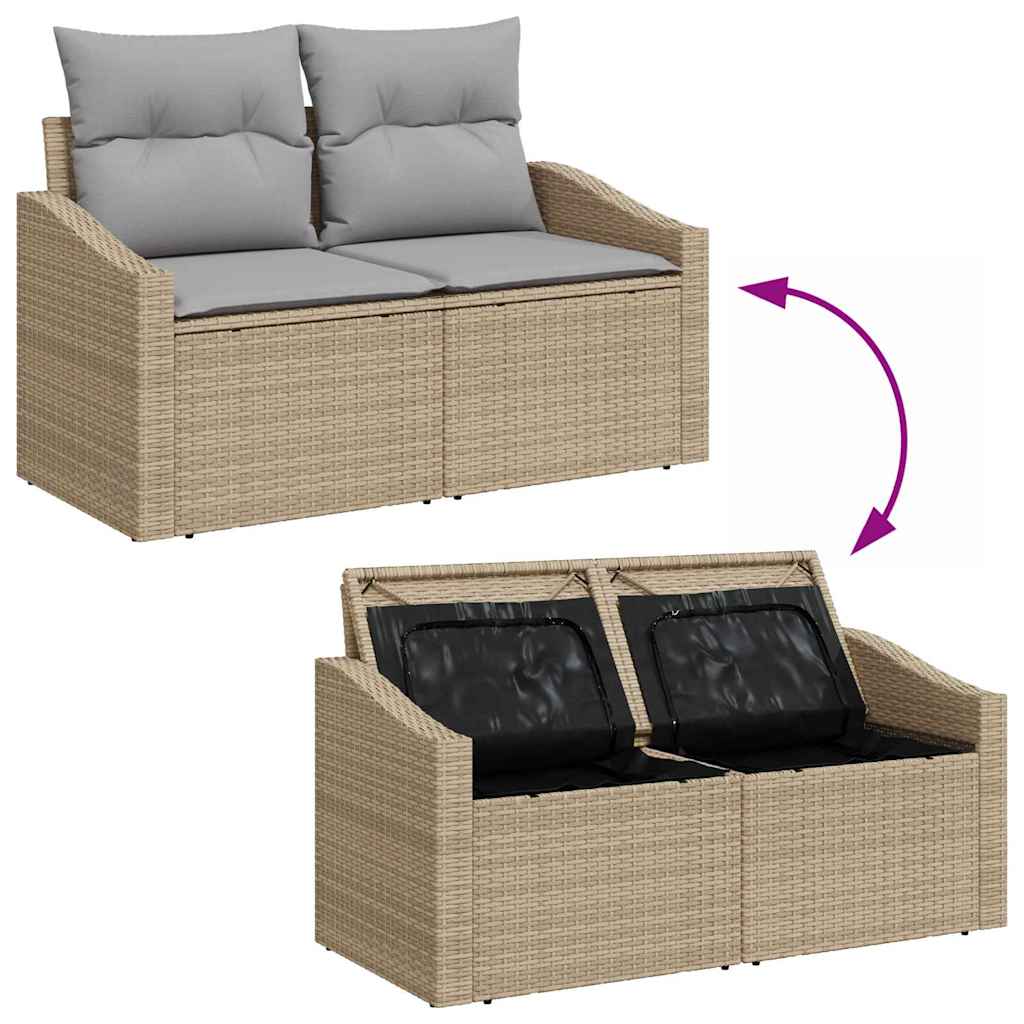 Gartensofa mit Kissen Beige 123 x 62 x 69cm Poly-Rattan