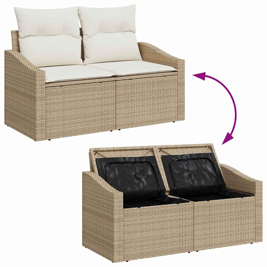 Gartensofa mit Kissen Beige 123 x 62 x 69cm Poly-Rattan