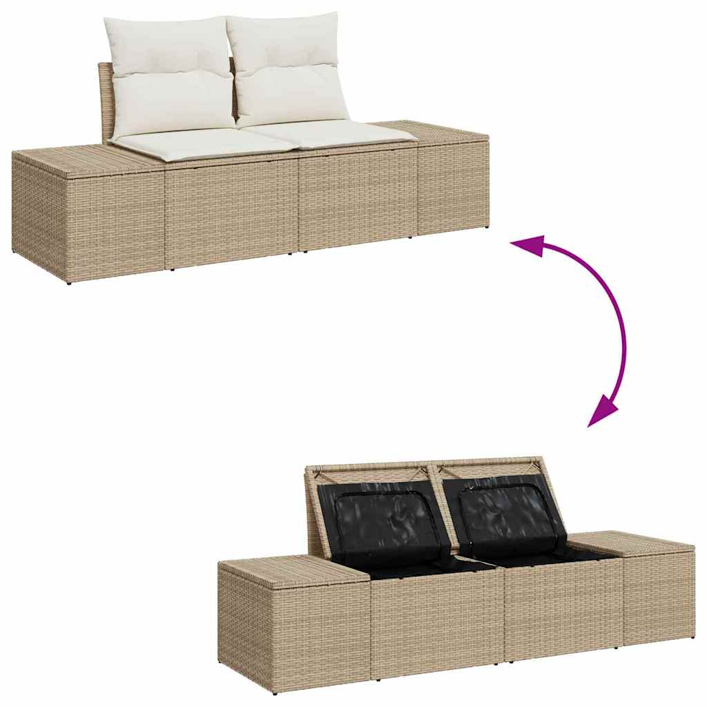 Gartensofa mit Kissen Beige 123 x 62 x 69cm Poly-Rattan