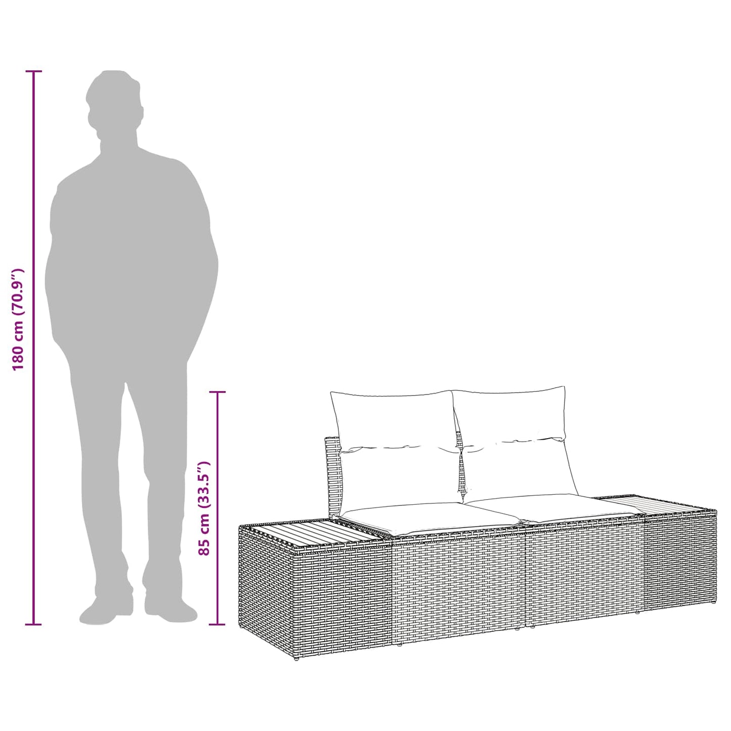 Gartensofa Beige 184 x 62 x 85cm Poly-Rattan