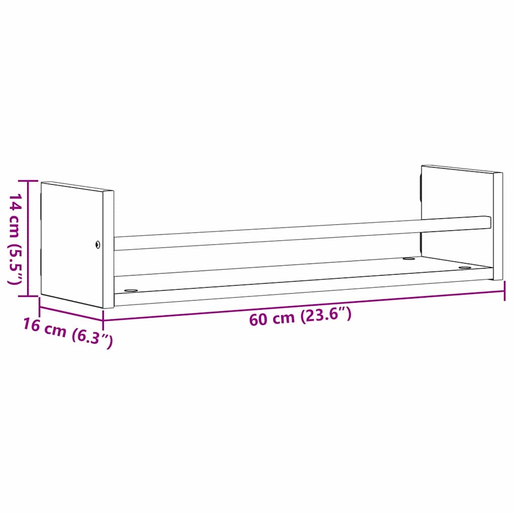 Wandregal 2 stk. Schwarz Eichen-Optik 60 x 16 x 14 cm
