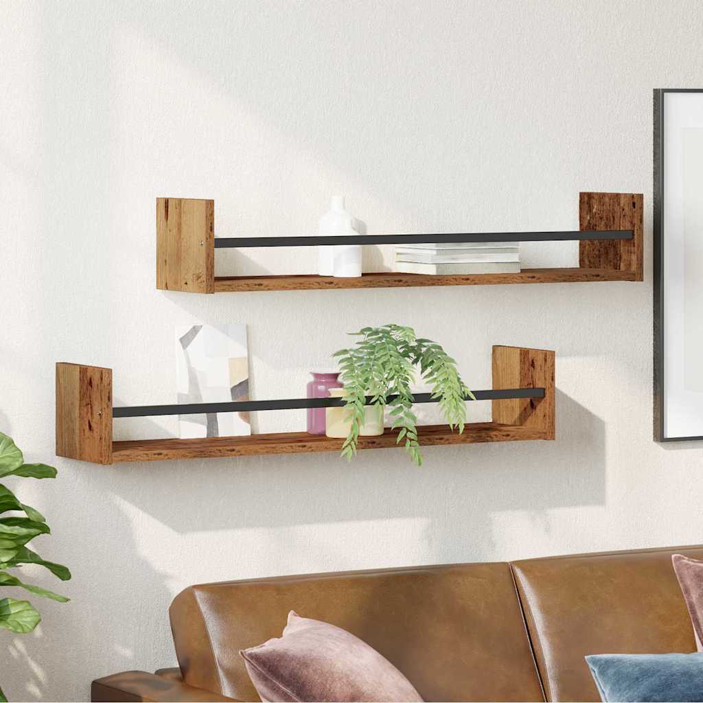 Wandregal mit Regal 2 pcs Altholz 80 x 16 x 14 cm Holzwerkstoff