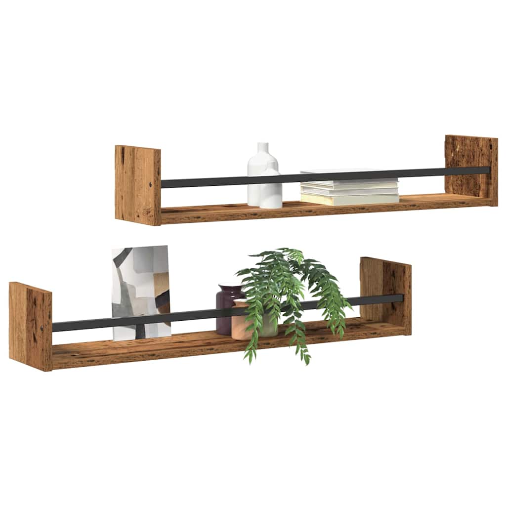 Wandregal mit Regal 2 pcs Altholz 80 x 16 x 14 cm Holzwerkstoff