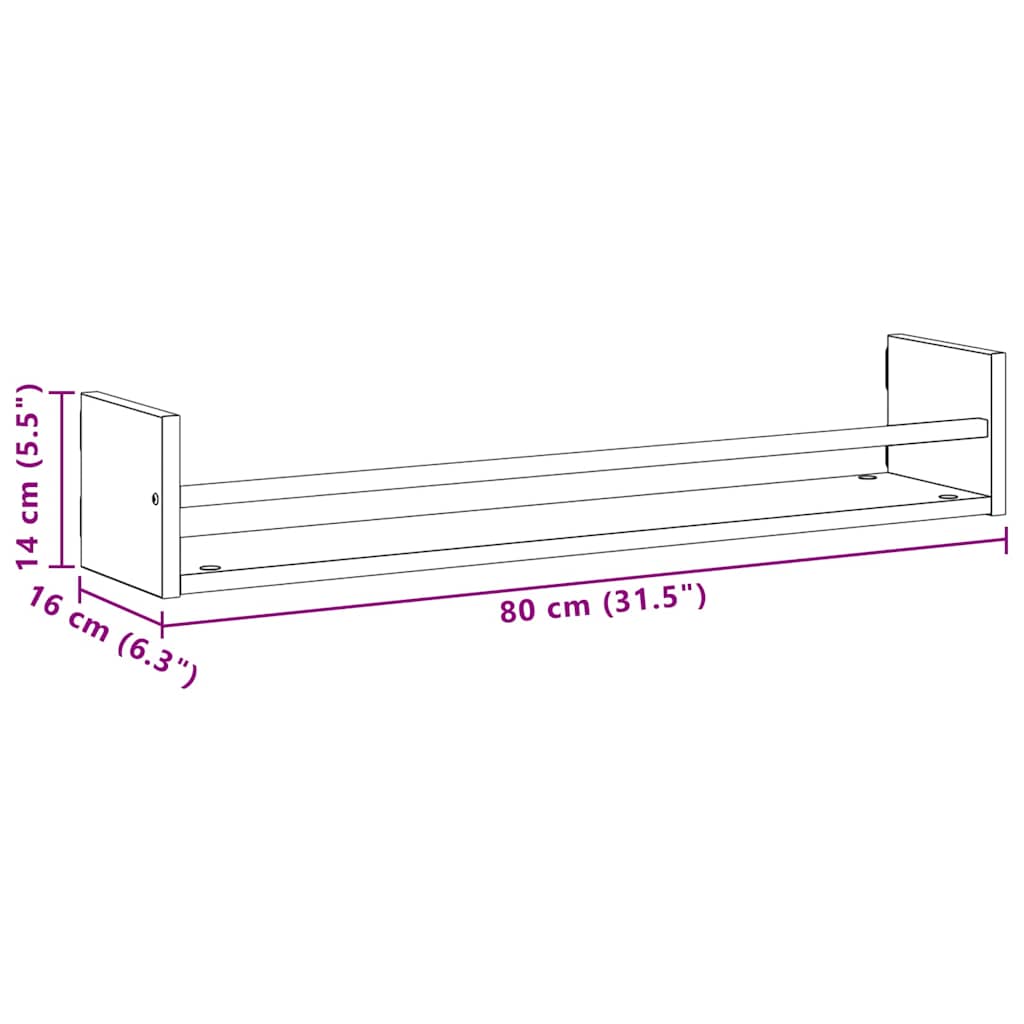 Wandregal 2 stk. Schwarz Eichen-Optik 80 x 16 x 14 cm