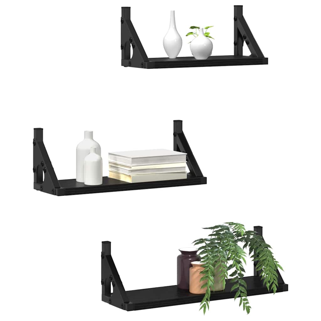 Wandregal-Set 3 pcs Schwarz Eichen-Optik 37 x 12 x 13 cm