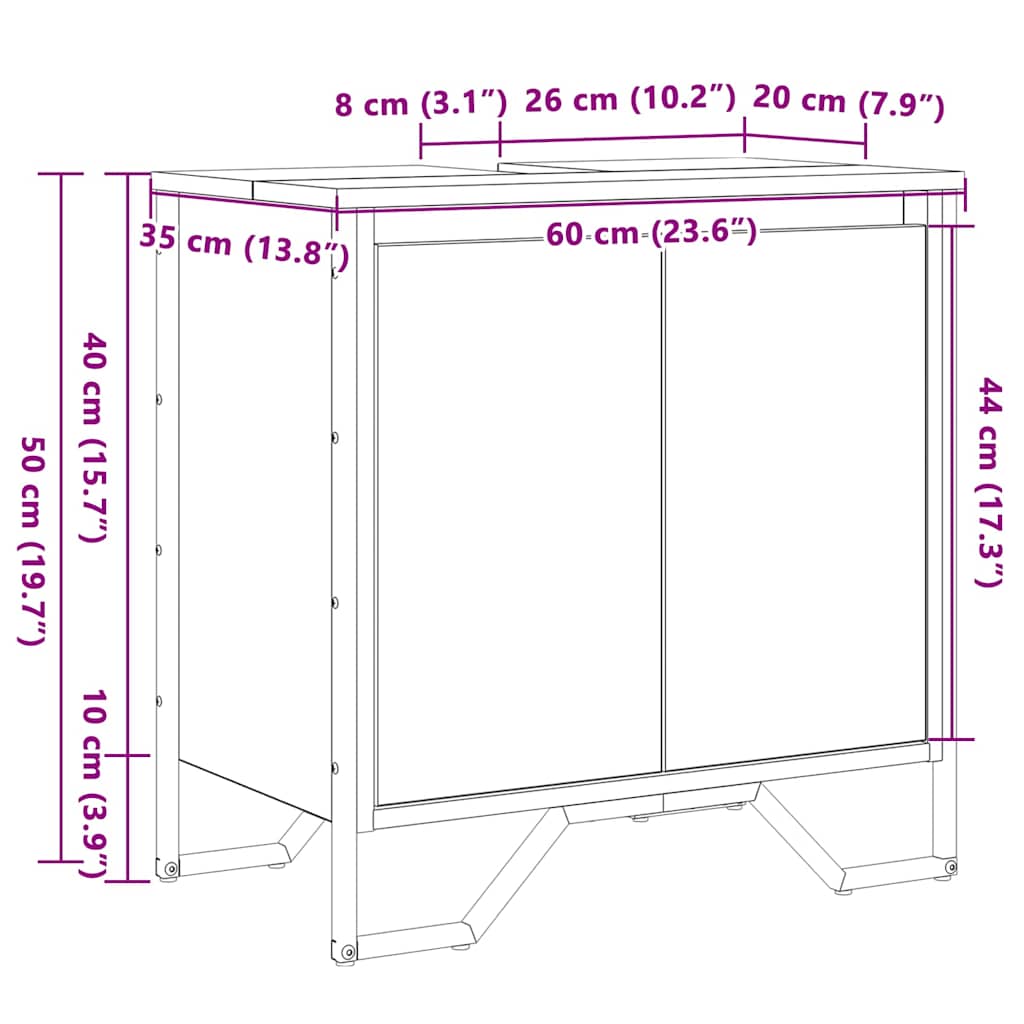 Waschbeckenschrank Schwarz Eichen-Optik 60 x 35 x 60 cm