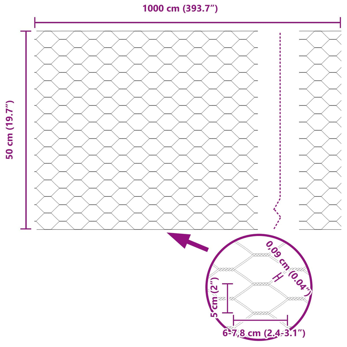 Sechseckgeflechtzaun 0,5 x 10 m PVC Grün