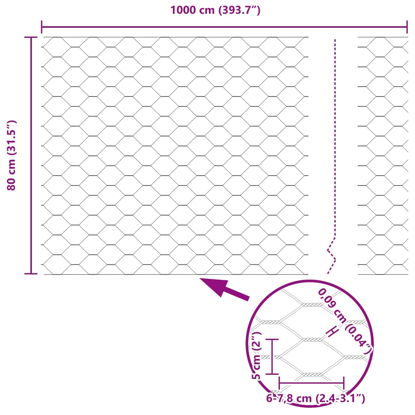 Hexagonzaun Grün 0,8 x 10 m PVC