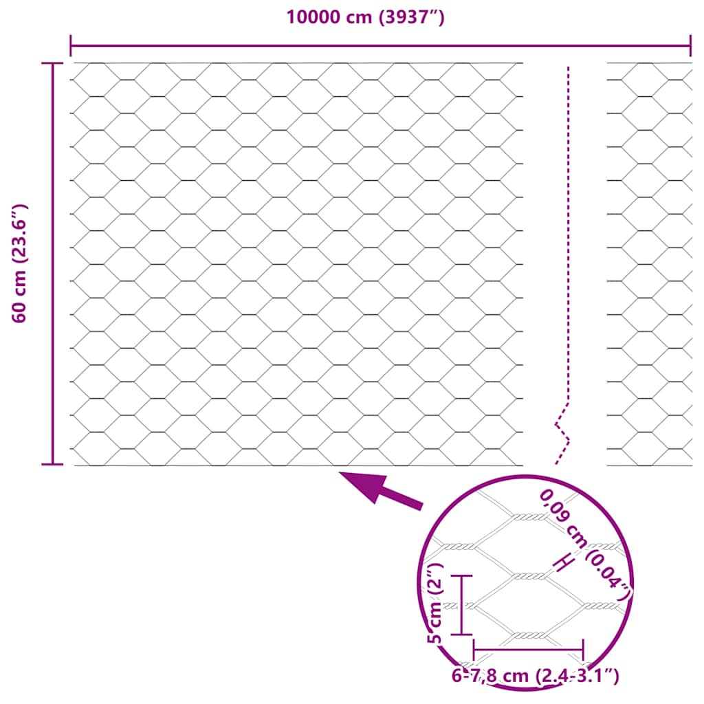 Sechseckgeflechtzaun 0,6 x 100 m PVC Grau