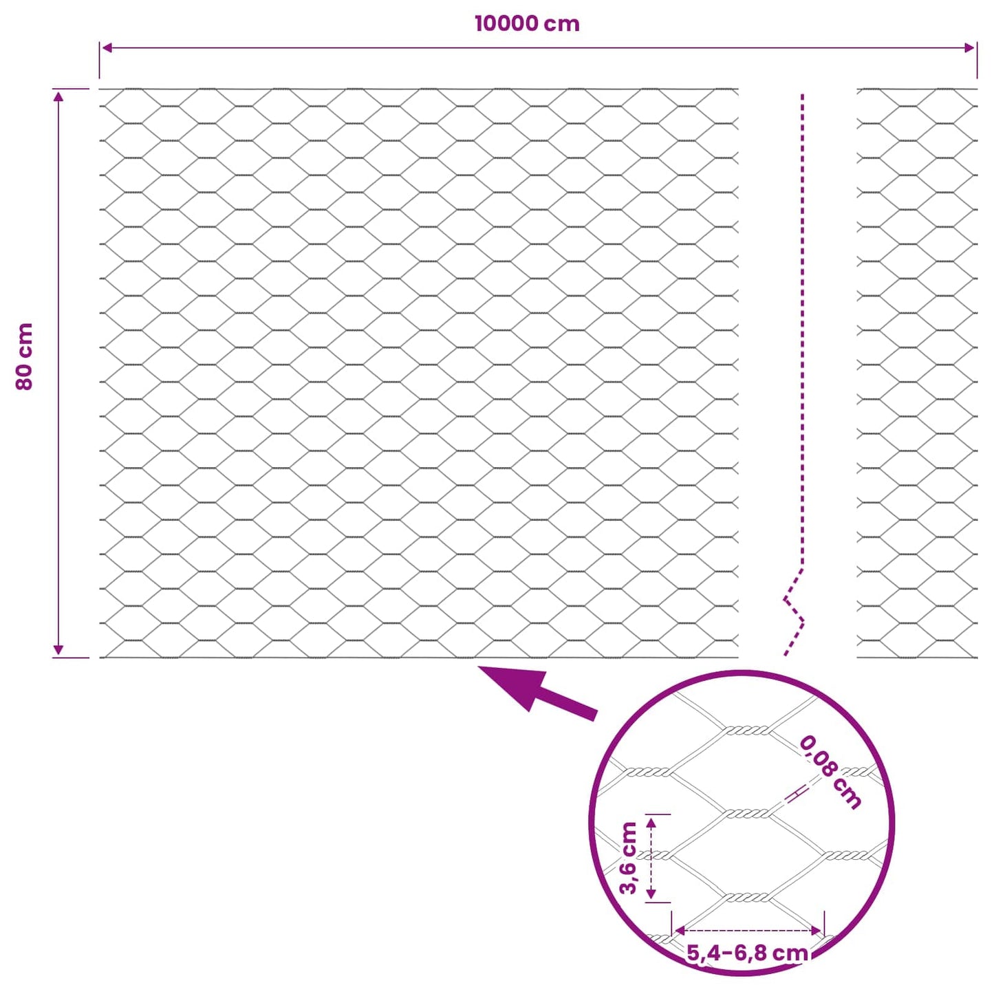 Hexagonzaun Grau 0,8 x 100 m PVC
