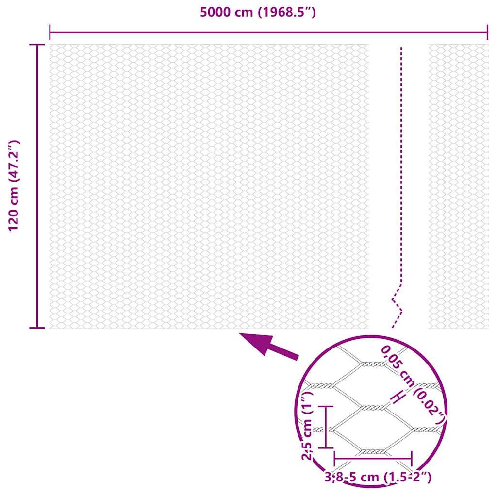 Sechseckgeflechtzaun 1,2 x 50 m Verzinkter Stahl Silber