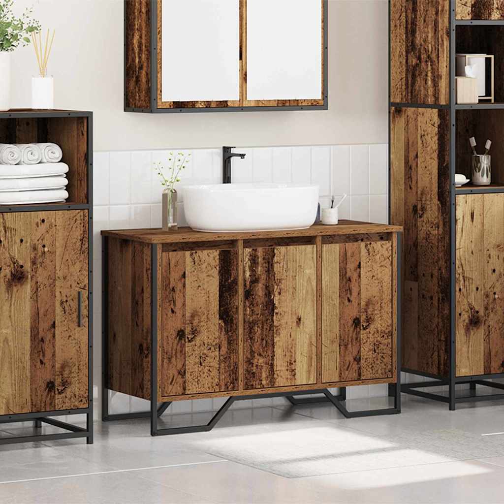 Waschbeckenunterschrank Altholz 91 x 35 x 60 cm Holzwerkstoff