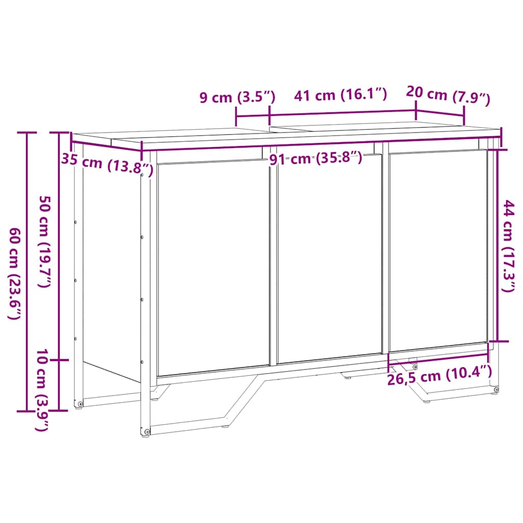 Waschbeckenunterschrank Altholz 91 x 35 x 60 cm Holzwerkstoff