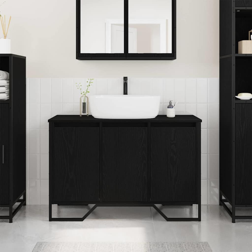Waschbeckenunterschrank mit Tür Schwarze Eiche 91 x 35 x 60 cm