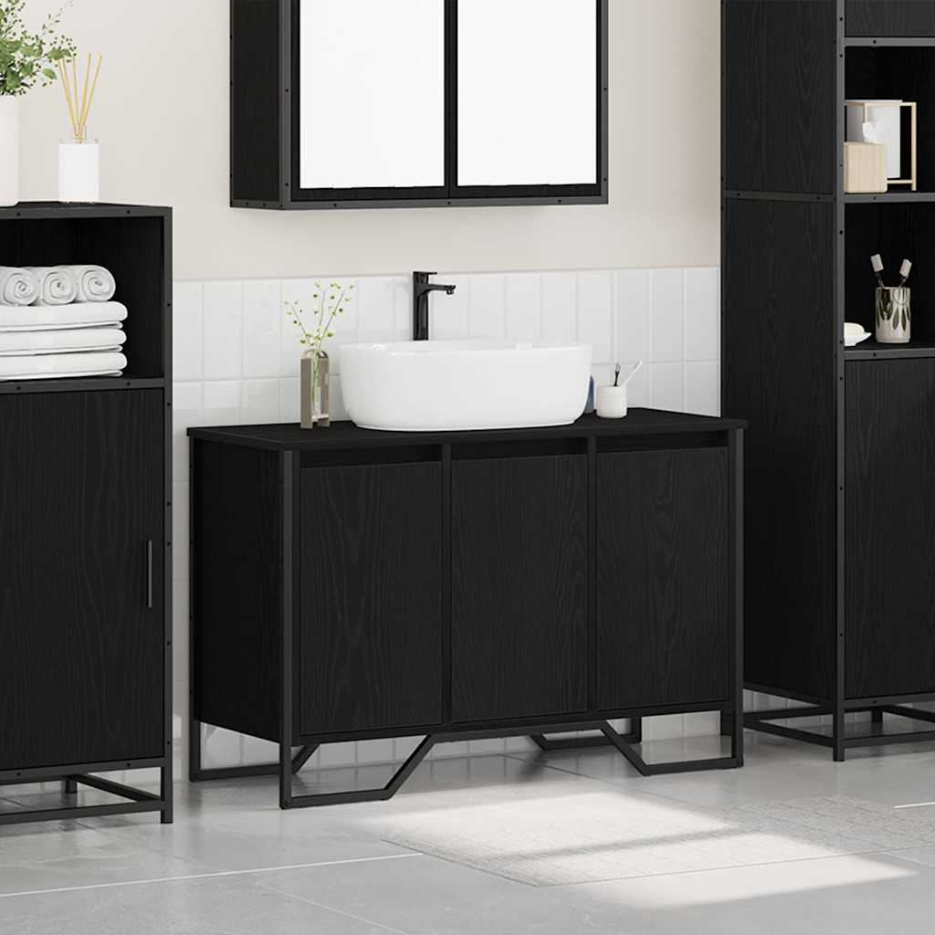 Waschbeckenunterschrank mit Tür Schwarze Eiche 91 x 35 x 60 cm