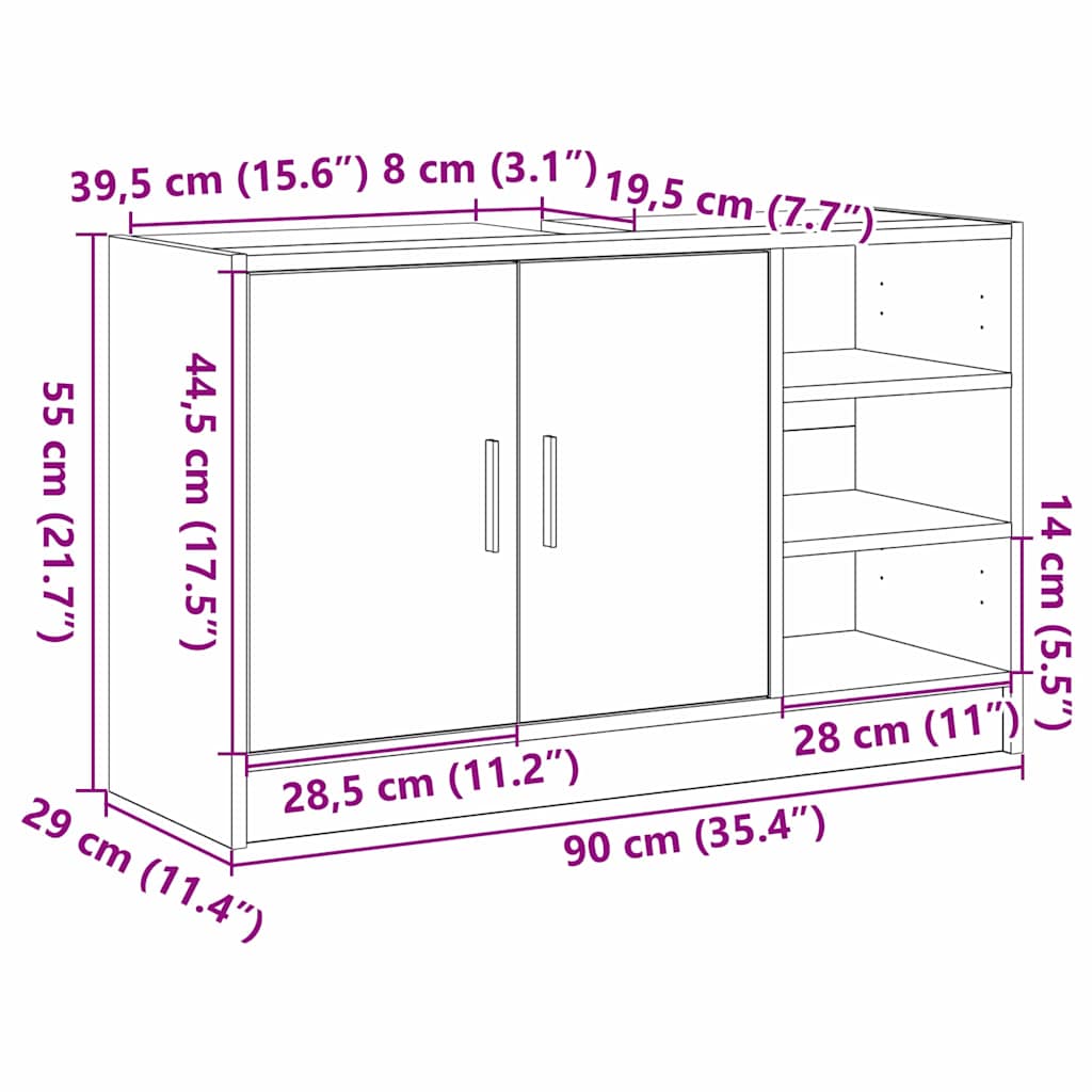 Badezimmerschrank Schwarz Eichen-Optik 90 x 29 x 55 cm