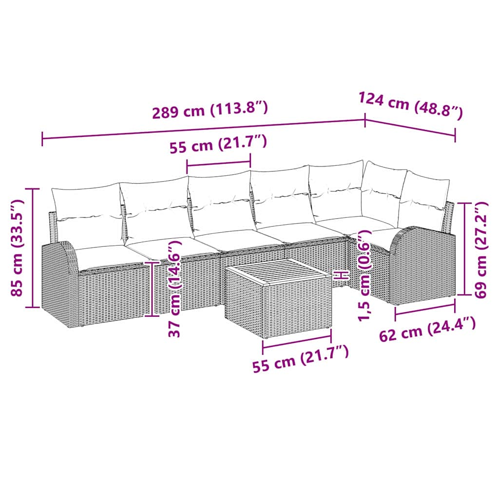 Gartensofa-set 7 stk. Schwarz Poly-Rattan