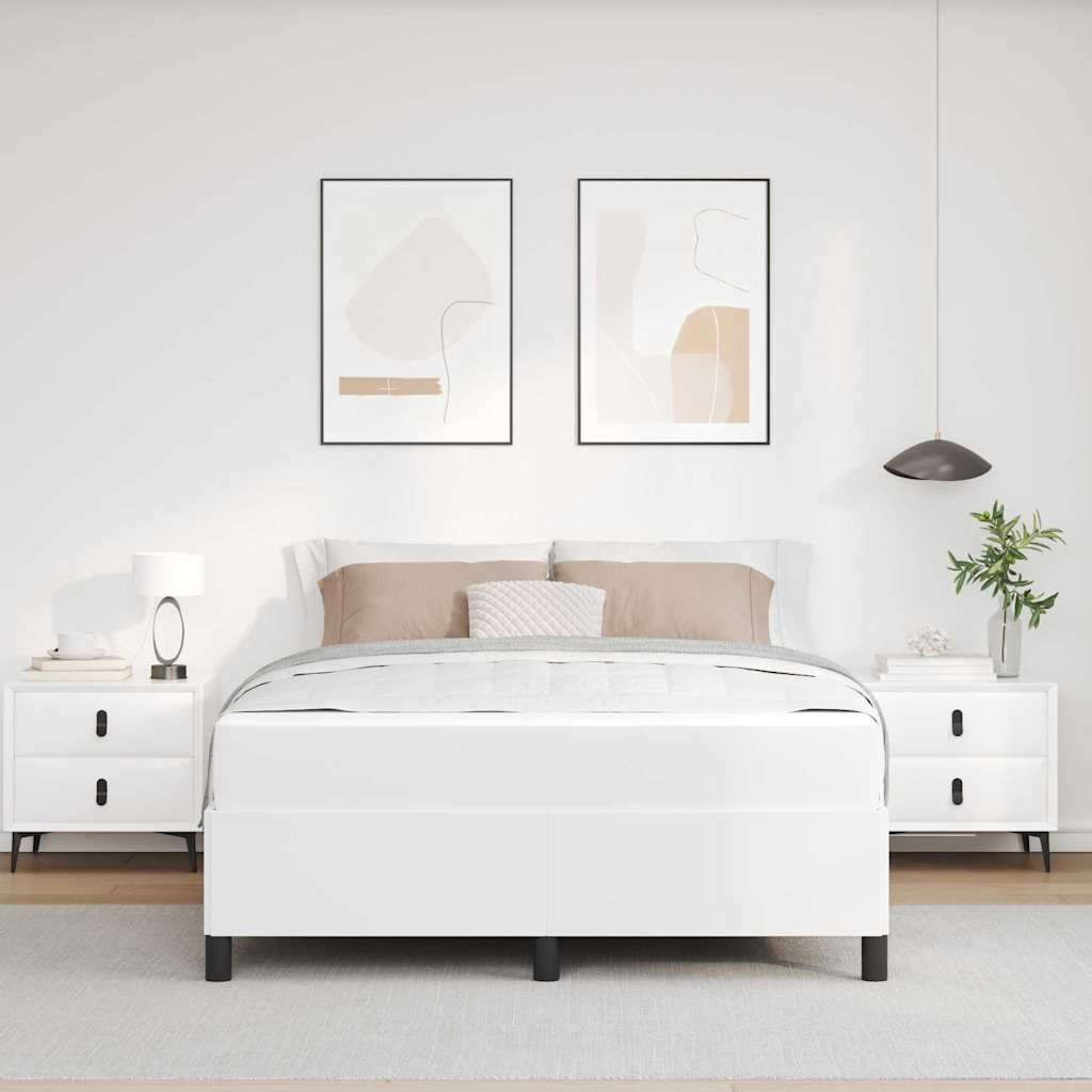 Bettgestell mit Matratze Weiß 140 x 190 cm Kunstleder
