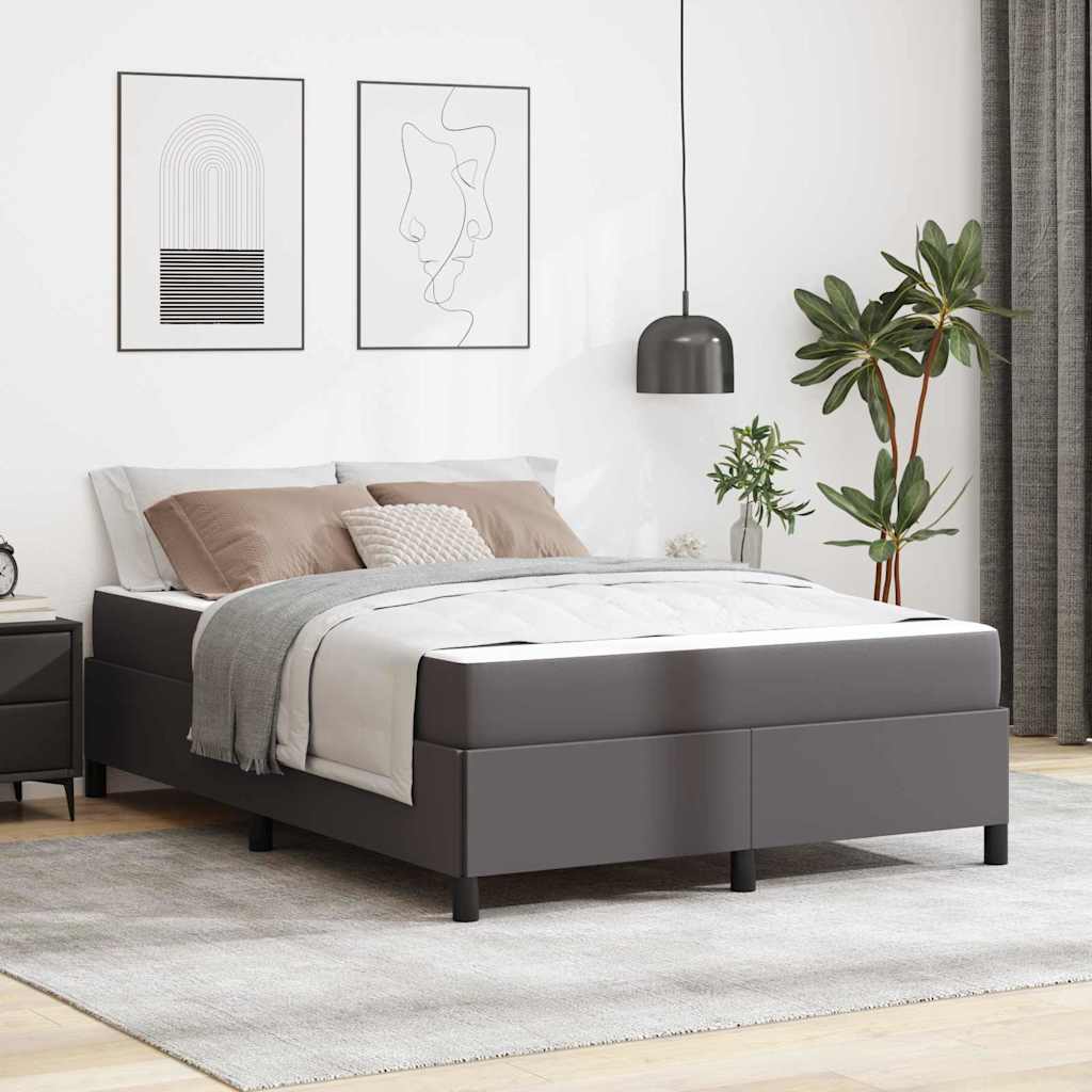 Bettgestell mit Matratze Grau 140 x 190 cm Kunstleder