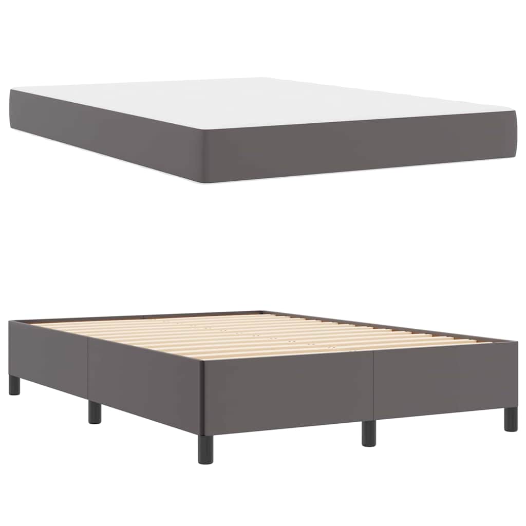 Bettgestell mit Matratze Grau 140 x 190 cm Kunstleder