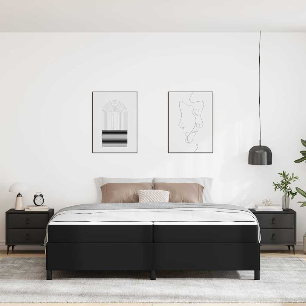 Bettgestell mit Matratze Schwarz 200 x 200 cm Kunstleder