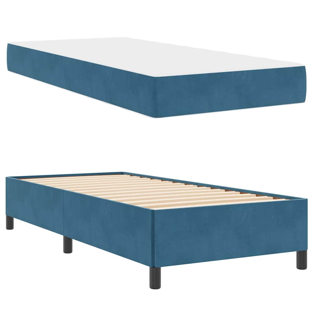 Bettgestell mit Matratze Dunkelblau und Weiß 90 x 200 cm Samt