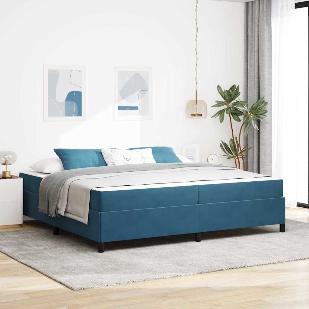 Bettgestell mit Matratze Dunkelblau und Weiß 200 x 200 cm Samt