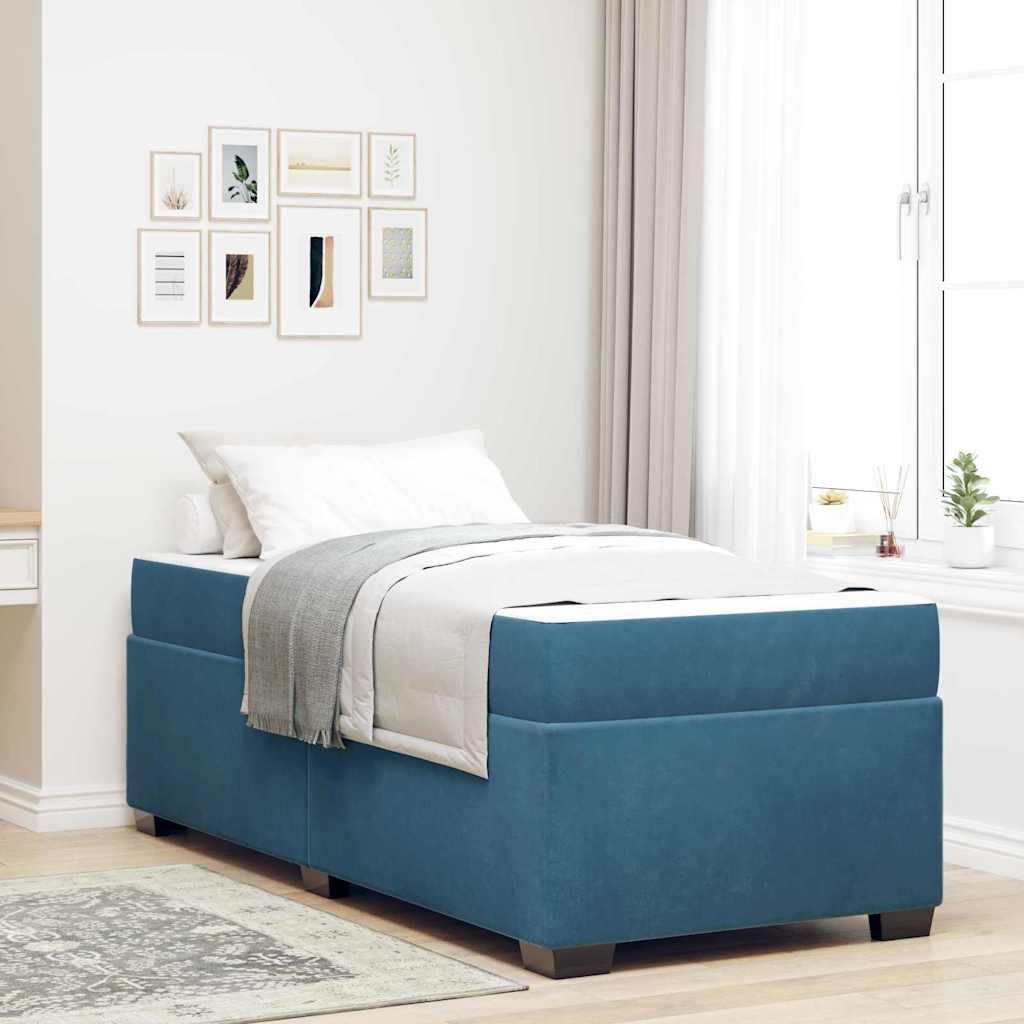 Bettgestell mit Matratze Dunkelblau 90 x 190 cm Samt
