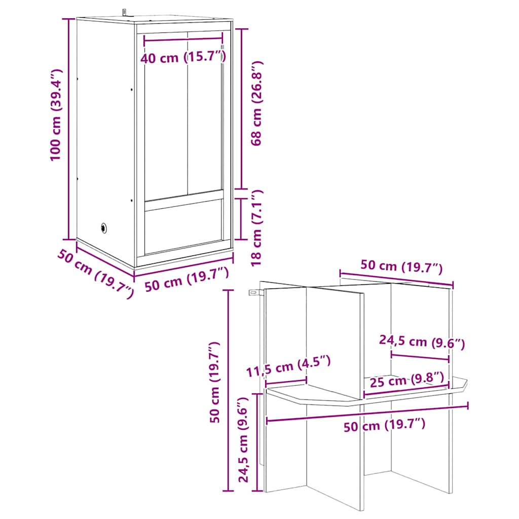 Terrarium Braun 50 x 50 x 150 cm OSB