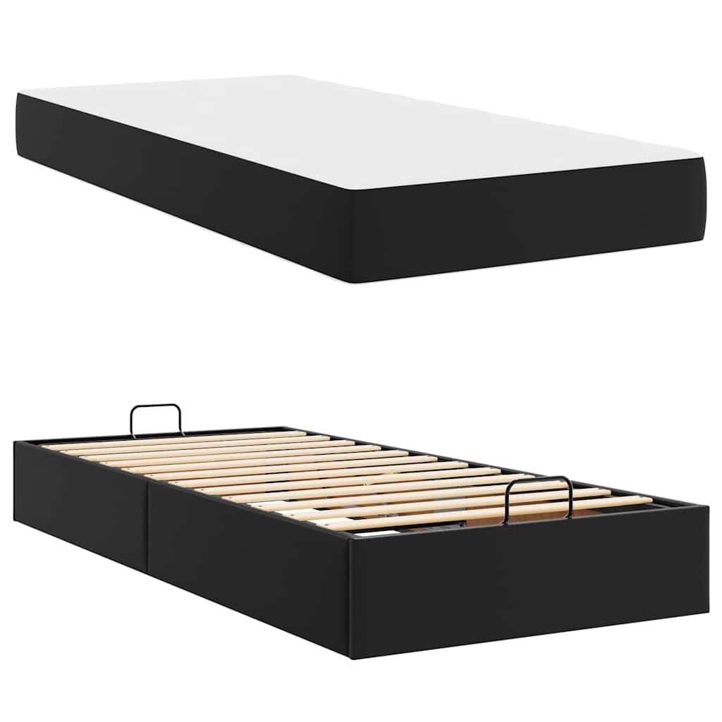 Bettgestell mit Matratze Schwarz 100 x 200 cm Kunstleder