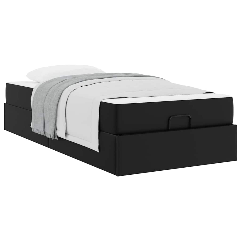 Bettgestell mit Matratze Schwarz 100 x 200 cm Kunstleder
