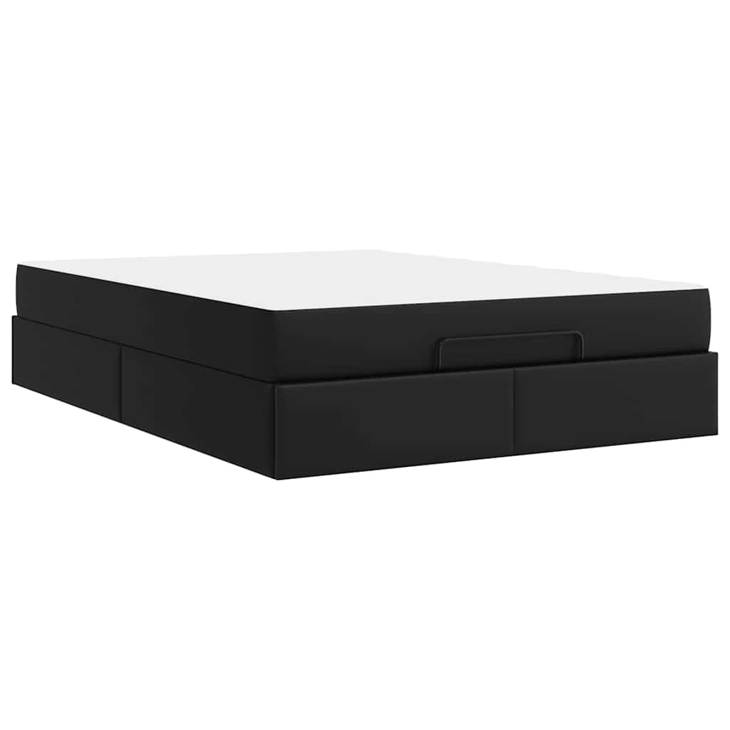 Bettgestell mit Matratze Schwarz 140 x 190 cm Kunstleder
