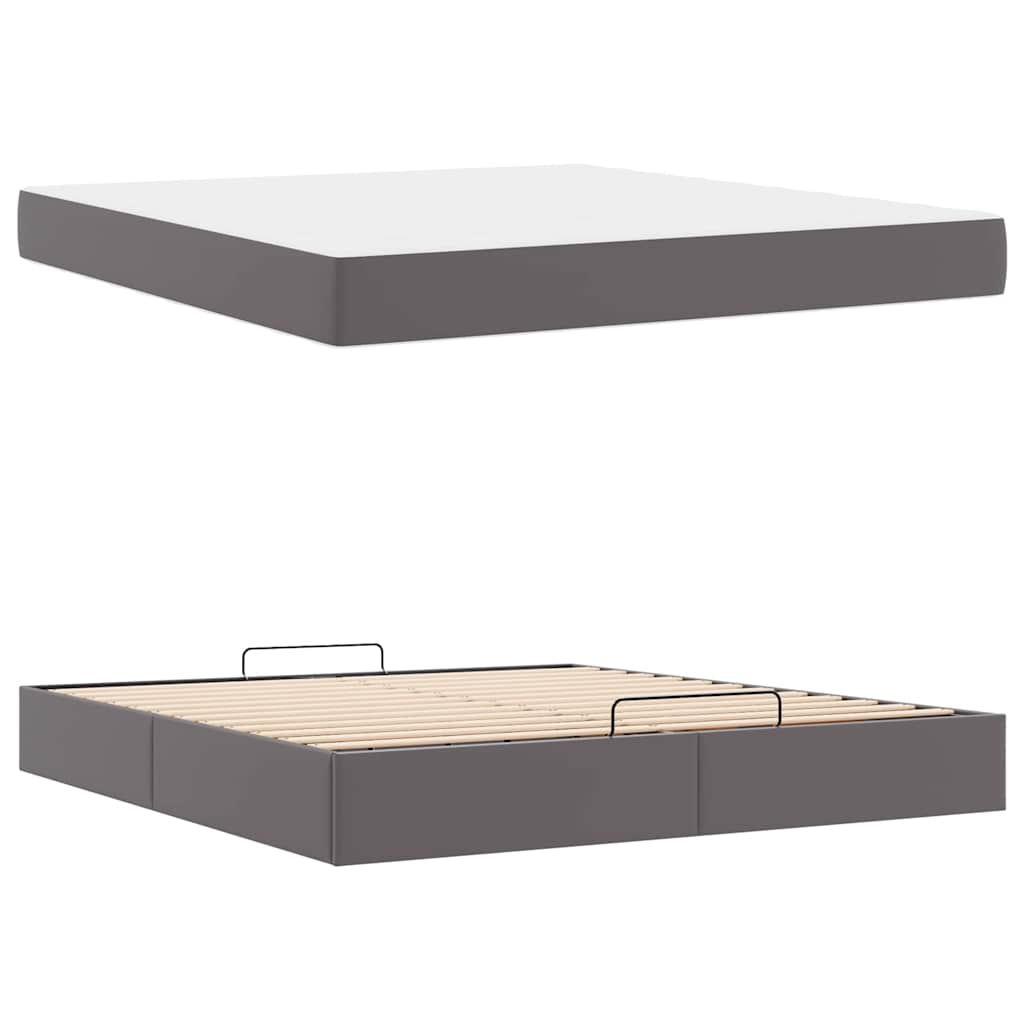Bettgestell mit Matratze Grau 180 x 200 cm Kunstleder